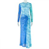 Long Sleeve Print Split Maxi Dress GJYO-303711