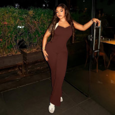 Solid Color Sling Backless Flare Jumpsuit GJYO-006295