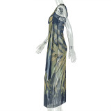 Printed Vintage Single Shoulder Maxi Dress GJYO-303618