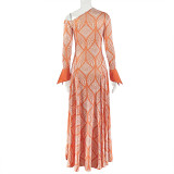 Single Shoulder Long Sleeve Print Maxi Dress GJYO-303709