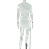 Solid Color Irregular Ruched Mini Dress GJYO-303779