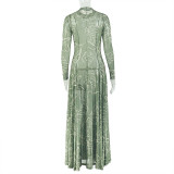 Long Sleeve Print Slim Maxi Dress GJYO-303661