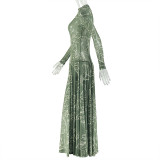 Long Sleeve Print Slim Maxi Dress GJYO-303661