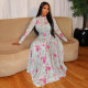 Ruched Print Long Sleeve Maxi Dress GJYO-303706