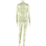 V Neck Print Ruched Slim Jumpsuit GJYO-006293