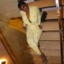 V Neck Print Ruched Slim Jumpsuit GJYO-006293