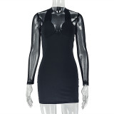 Mesh Long Sleeve Halterneck Mini Dress GJYO-303758