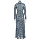 Printed Homewear High Neck Long-Sleeve Maxi Dress GJYO-303662