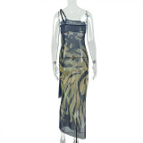 Printed Vintage Single Shoulder Maxi Dress GJYO-303618