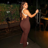 Solid Color Sling Backless Flare Jumpsuit GJYO-006295