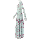 Ruched Print Long Sleeve Maxi Dress GJYO-303706