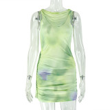 Sleeveless Solid Color Ruched Mini Dress GJYO-303613