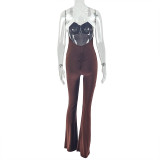 Solid Color Sling Backless Flare Jumpsuit GJYO-006295