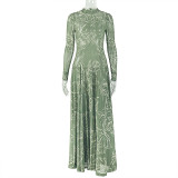 Long Sleeve Print Slim Maxi Dress GJYO-303661