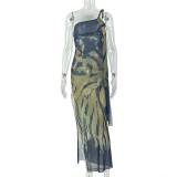 Printed Vintage Single Shoulder Maxi Dress GJYO-303618
