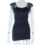 Short Sleeve Ruched Patchwork Mini Dress GJYO-759537