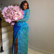 Long Sleeve Print Split Maxi Dress GJYO-303711