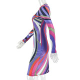 Long Sleeve Print Midi Dress GJYO-303630
