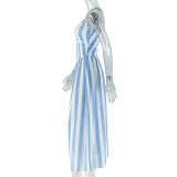 Stripe Single Shoulder Long Sleeve Long Dress GJYO-303626