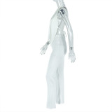 Halterneck Solid Color Tie Up Tops Tight Pants Set GJYO-919111