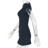 Solid Color Slash Neck Ruched Bodycon Dress GJYO-303759