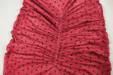 Ruched Polka Dot Print Long Sleeve Maxi Dress GJYO-303606