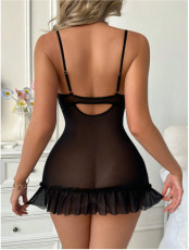 Lips Print Mesh See Through Split Nightdress YQ-W907