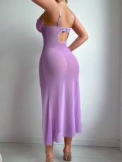 Sheer Mesh Backless High-Slit Sling Dress YQ-W873