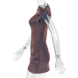 Solid Color Slash Neck Ruched Bodycon Dress GJYO-303759