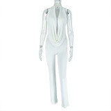 Halterneck Solid Color Tie Up Tops Tight Pants Set GJYO-919111