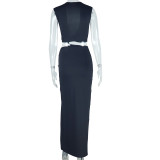 Slash V Neck Sleeveless High Split Maxi Dress GJYO-301872