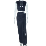 Slash V Neck Sleeveless High Split Maxi Dress GJYO-301872