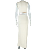 Slash V Neck Sleeveless High Split Maxi Dress GJYO-301872