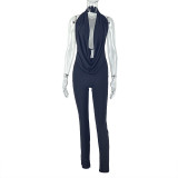 Halterneck Solid Color Tie Up Tops Tight Pants Set GJYO-919111