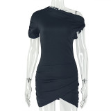 Solid Color Slash Neck Ruched Bodycon Dress GJYO-303759