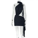 Sexy Patchwork Backless Ruched Irregular Mini Dress GJYO-303053