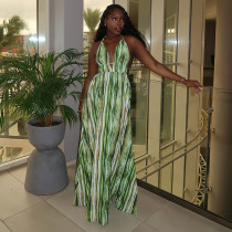Halterneck Print Tie Up Backless Maxi Dress GJYO-303239