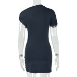 Solid Color Slash Neck Ruched Bodycon Dress GJYO-303759
