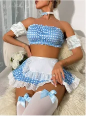 Uniform Temptation Maid Costume Roleplay Polka Dot Print Set YQ-T014