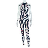 Print Hollow Out Sleeveless Jumpsuit GJYO-006230