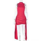 Sleeveless Solid Color Ruched Mini Dress GJYO-302252