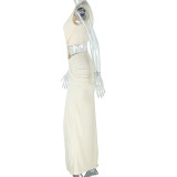 Slash V Neck Sleeveless High Split Maxi Dress GJYO-301872