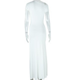Solid Color Short Sleeve Irregular Long Dress GJYO-301913