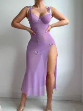 Sheer Mesh Backless High-Slit Sling Dress YQ-W873