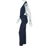 Halterneck Solid Color Tie Up Tops Tight Pants Set GJYO-919111