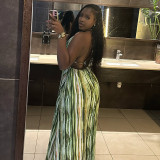 Halterneck Print Tie Up Backless Maxi Dress GJYO-303239