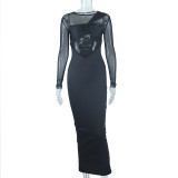 Mesh Patchwork Long Sleeve Bodycon Dress GJYO-297666