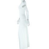 Solid Color Short Sleeve Irregular Long Dress GJYO-301913
