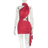 Sexy Patchwork Backless Ruched Irregular Mini Dress GJYO-303053