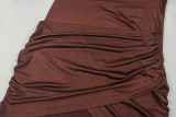 Solid Color Slash Neck Ruched Bodycon Dress GJYO-303759